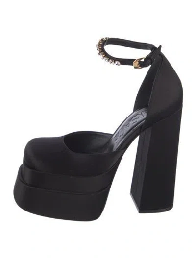 Pre-owned Versace Satin Crystal Embellishments D'orsay Pumps In Black