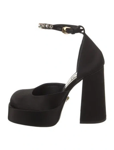 Pre-owned Versace Satin Crystal Embellishments D'orsay Pumps In Black