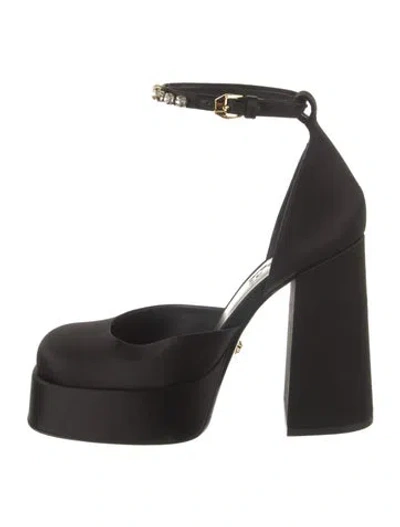 Pre-owned Versace Satin Crystal Embellishments D'orsay Pumps In Black