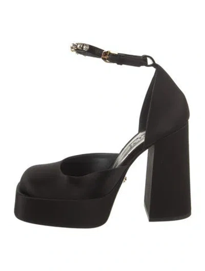 Pre-owned Versace Satin Crystal Embellishments D'orsay Pumps In Black