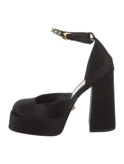 Pre-owned Versace Satin Crystal Embellishments D'orsay Pumps In Black