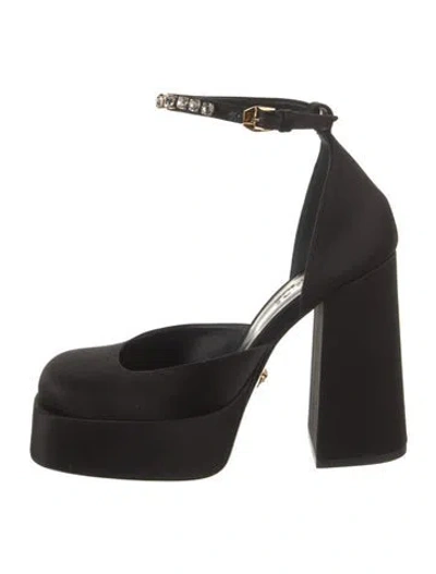 Pre-owned Versace Satin Crystal Embellishments D'orsay Pumps In Black
