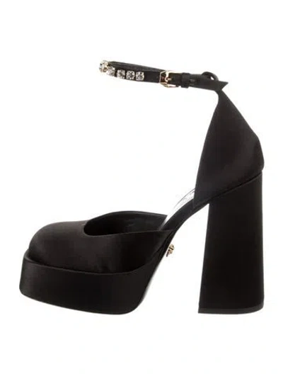 Pre-owned Versace Satin Crystal Embellishments D'orsay Pumps In Black