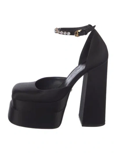 Pre-owned Versace Satin Crystal Embellishments D'orsay Pumps In Black