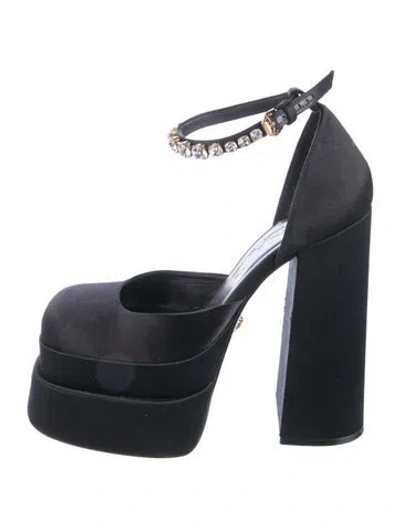 Pre-owned Versace Satin Crystal Embellishments D'orsay Pumps In Black