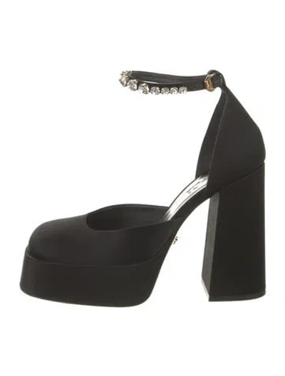 Pre-owned Versace Satin Crystal Embellishments D'orsay Pumps In Black