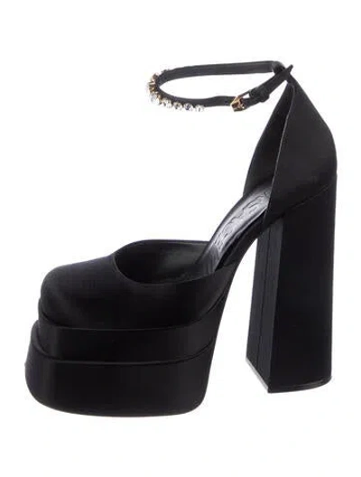 Pre-owned Versace Satin Crystal Embellishments D'orsay Pumps In Black
