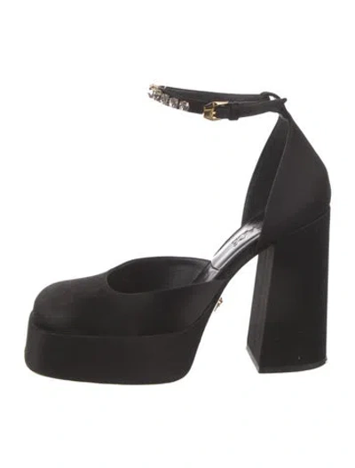 Pre-owned Versace Satin Crystal Embellishments D'orsay Pumps In Black