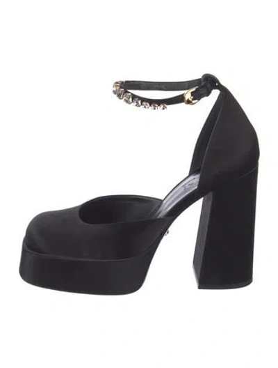 Pre-owned Versace Satin Crystal Embellishments D'orsay Pumps In Black