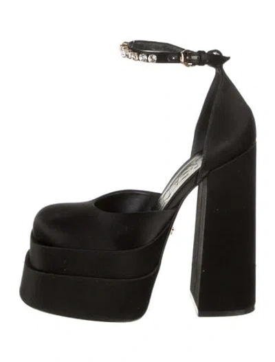 Pre-owned Versace Satin Crystal Embellishments D'orsay Pumps In Black