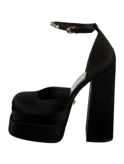 Pre-owned Versace Satin Crystal Embellishments D'orsay Pumps In Black