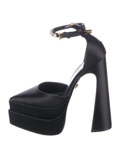 Pre-owned Versace Satin Crystal Embellishments D'orsay Pumps In Black