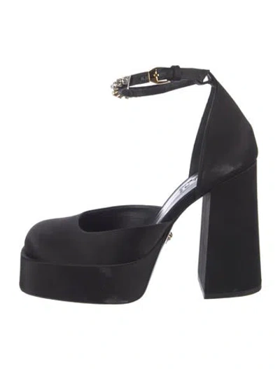 Pre-owned Versace Satin Crystal Embellishments D'orsay Pumps In Black