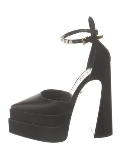 Pre-owned Versace Satin Crystal Embellishments D'orsay Pumps In Black
