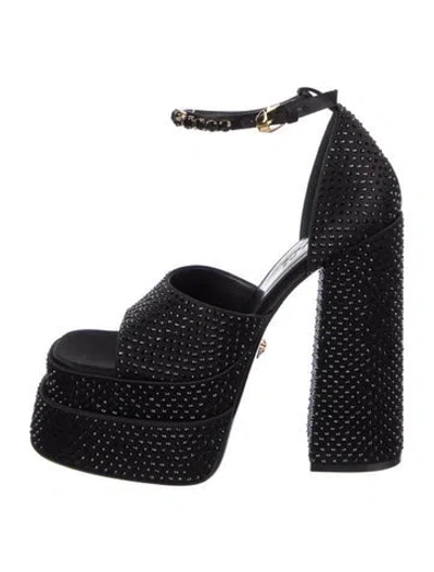 Pre-owned Versace Satin Crystal Embellishments D'orsay Pumps In Black