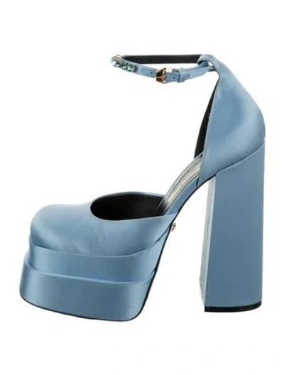 Pre-owned Versace Satin Crystal Embellishments D'orsay Pumps In Blue
