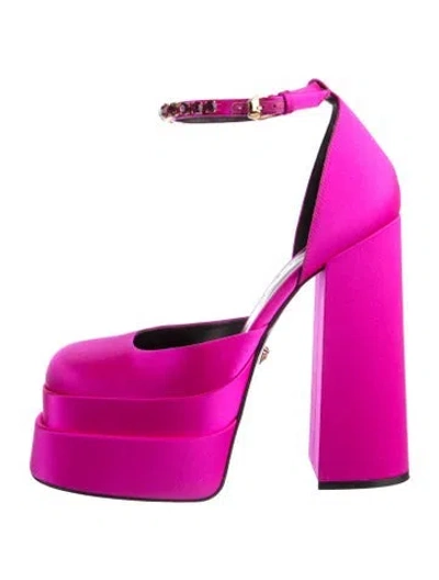 Pre-owned Versace Satin Crystal Embellishments D'orsay Pumps In Pink