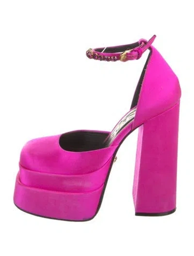 Pre-owned Versace Satin Crystal Embellishments D'orsay Pumps In Pink