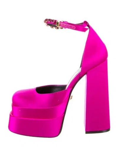 Pre-owned Versace Satin Crystal Embellishments D'orsay Pumps In Pink