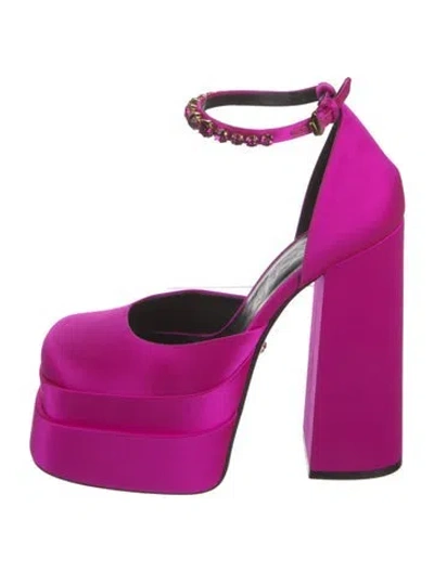 Pre-owned Versace Satin Crystal Embellishments D'orsay Pumps In Pink