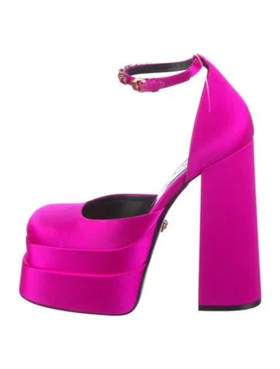 Pre-owned Versace Satin Crystal Embellishments D'orsay Pumps In Pink