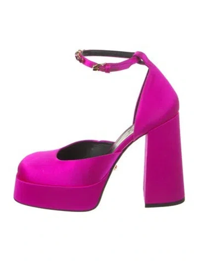 Pre-owned Versace Satin Crystal Embellishments D'orsay Pumps In Pink