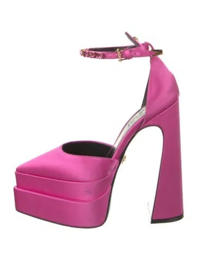 Pre-owned Versace Satin Crystal Embellishments D'orsay Pumps In Pink