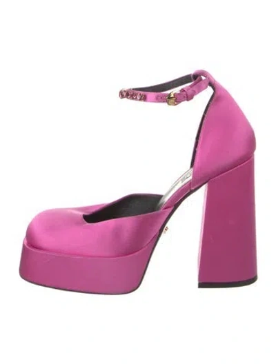 Pre-owned Versace Satin Crystal Embellishments D'orsay Pumps In Pink