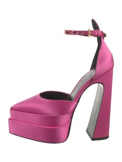 Pre-owned Versace Satin Crystal Embellishments D'orsay Pumps In Pink