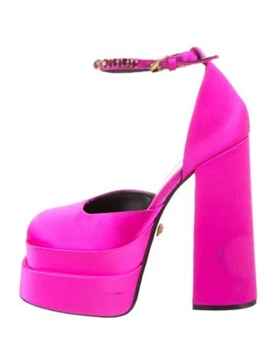 Pre-owned Versace Satin Crystal Embellishments D'orsay Pumps In Pink