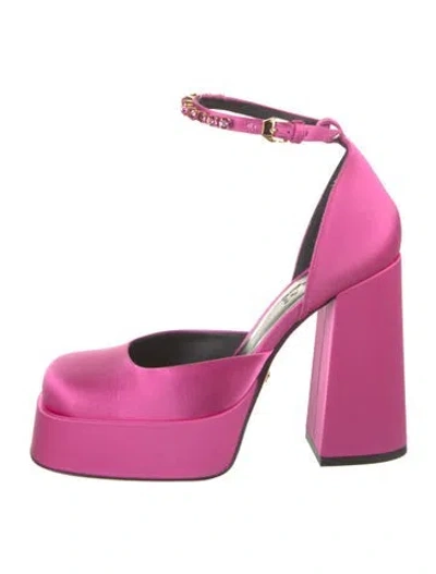 Pre-owned Versace Satin Crystal Embellishments D'orsay Pumps In Pink