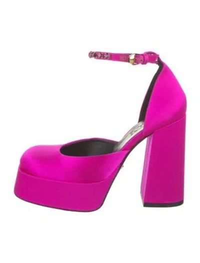 Pre-owned Versace Satin Crystal Embellishments D'orsay Pumps In Pink