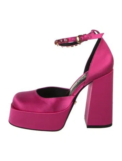 Pre-owned Versace Satin Crystal Embellishments D'orsay Pumps In Pink