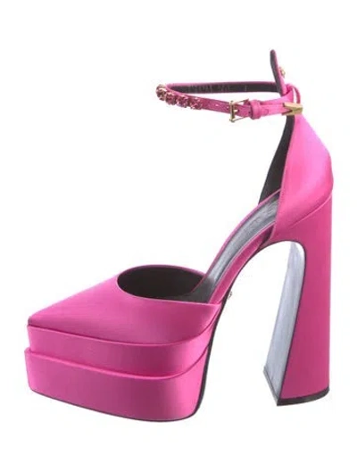 Pre-owned Versace Satin Crystal Embellishments D'orsay Pumps In Pink