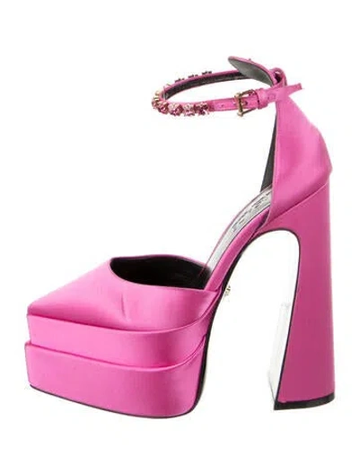 Pre-owned Versace Satin Crystal Embellishments D'orsay Pumps In Pink