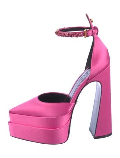 Pre-owned Versace Satin Crystal Embellishments D'orsay Pumps In Pink