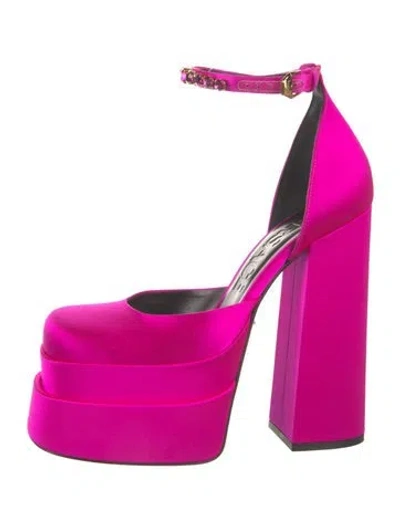 Pre-owned Versace Satin Crystal Embellishments D'orsay Pumps In Pink