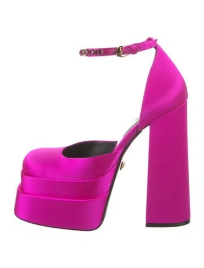 Pre-owned Versace Satin Crystal Embellishments D'orsay Pumps In Pink