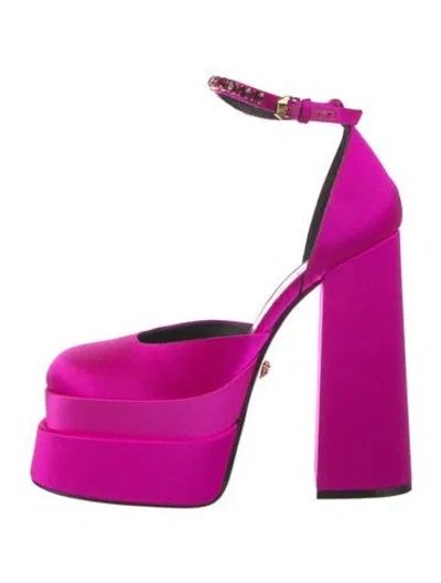 Pre-owned Versace Satin Crystal Embellishments D'orsay Pumps In Pink