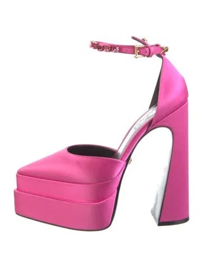 Pre-owned Versace Satin Crystal Embellishments D'orsay Pumps In Pink