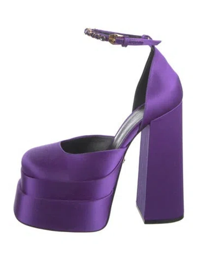 Pre-owned Versace Satin Crystal Embellishments D'orsay Pumps In Purple
