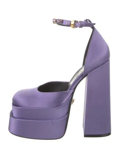 Pre-owned Versace Satin Crystal Embellishments D'orsay Pumps In Purple