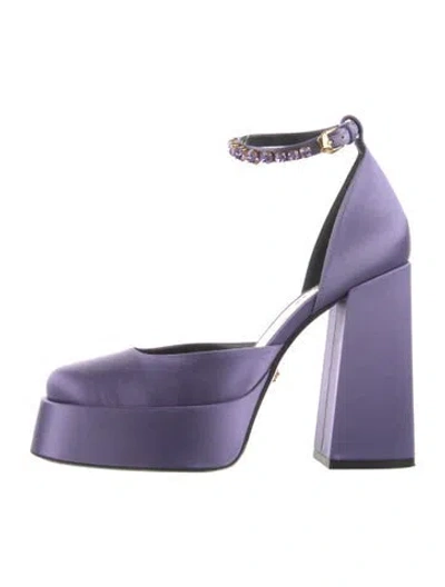 Pre-owned Versace Satin Crystal Embellishments D'orsay Pumps In Purple