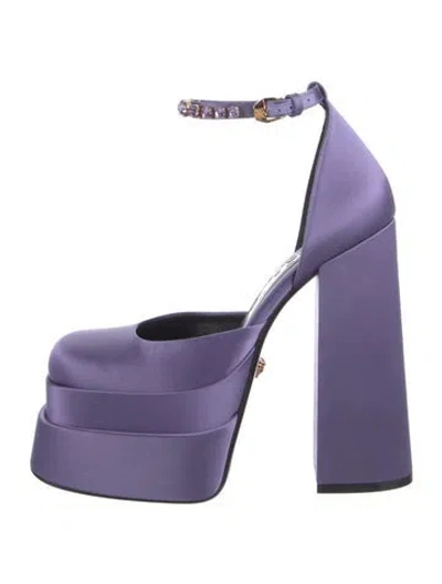 Pre-owned Versace Satin Crystal Embellishments D'orsay Pumps In Purple