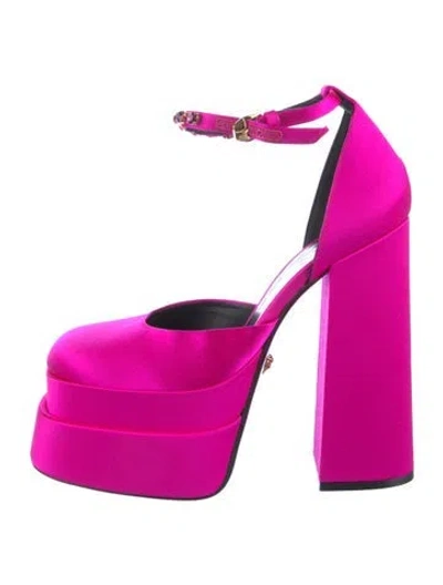 Pre-owned Versace Satin Crystal Embellishments D'orsay Pumps W/ Tags In Pink