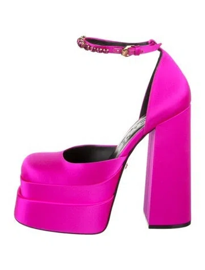 Pre-owned Versace Satin Crystal Embellishments D'orsay Pumps W/ Tags In Pink
