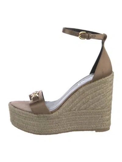 Pre-owned Versace Satin Crystal Embellishments Espadrilles In Neutrals