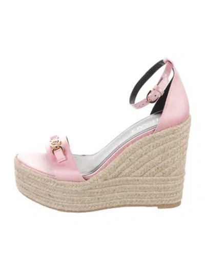Pre-owned Versace Satin Crystal Embellishments Espadrilles In Neutrals