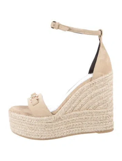 Pre-owned Versace Satin Crystal Embellishments Espadrilles In Neutrals