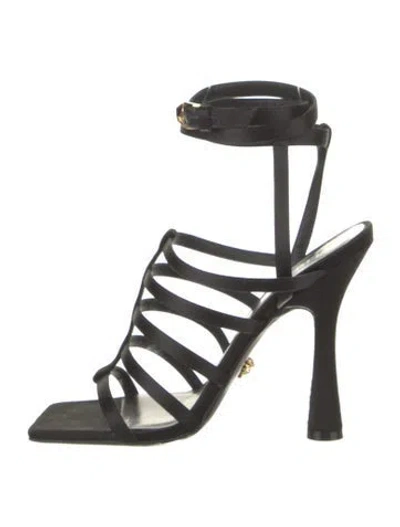 Pre-owned Versace Satin Crystal Embellishments Gladiator Sandals In Black